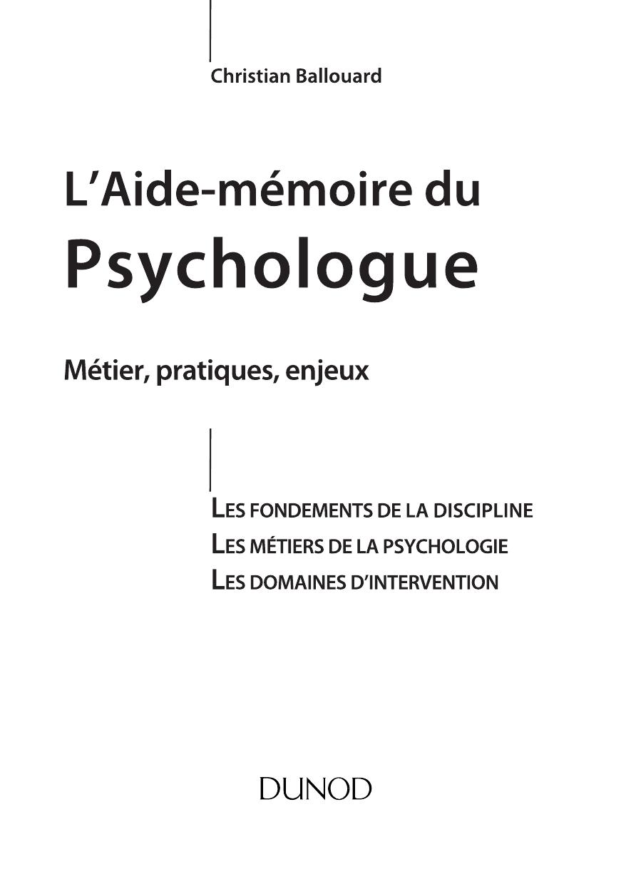 L'aide-mémoire du psychologue