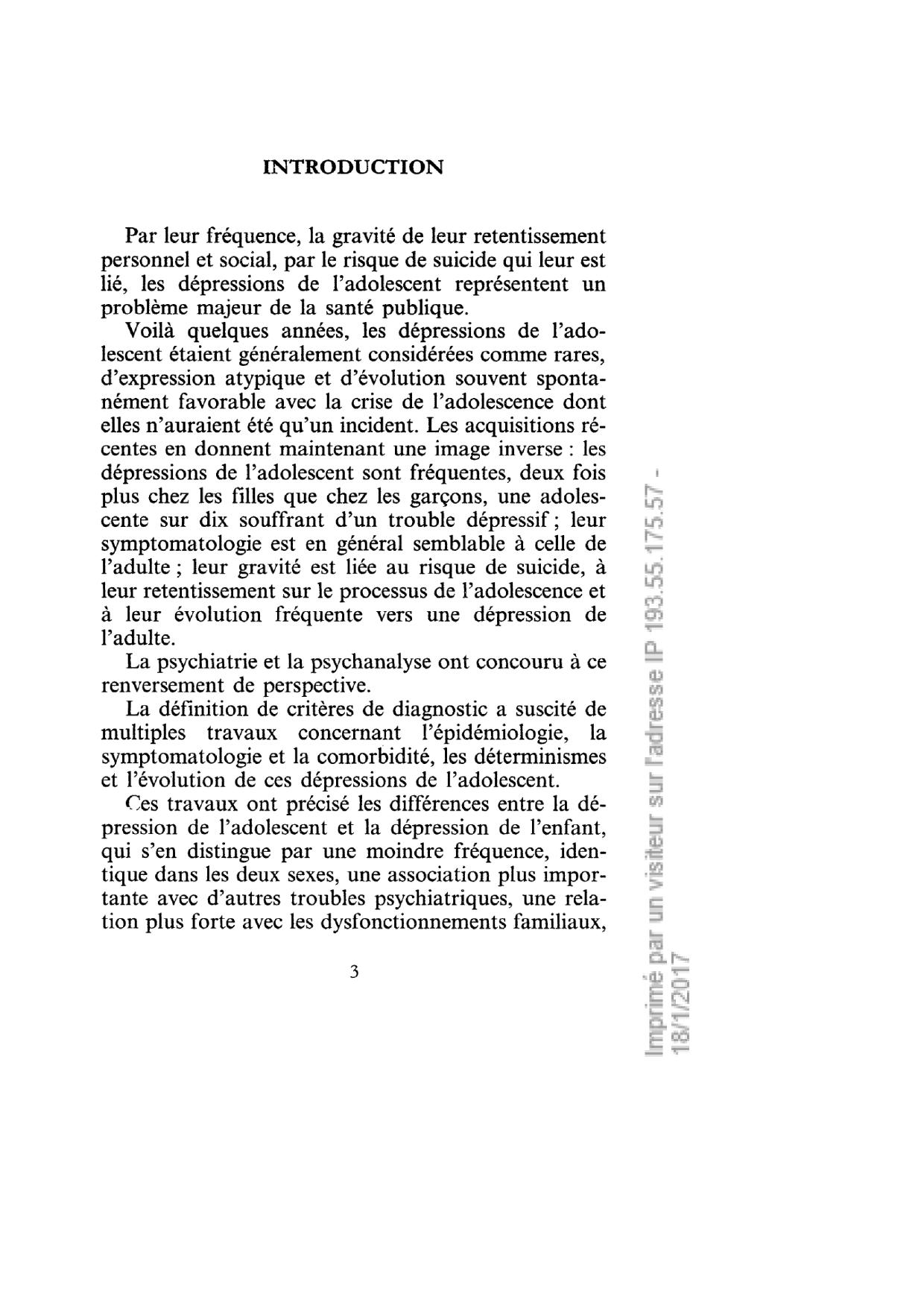 La dépression de l'adolescent - Que sais-je