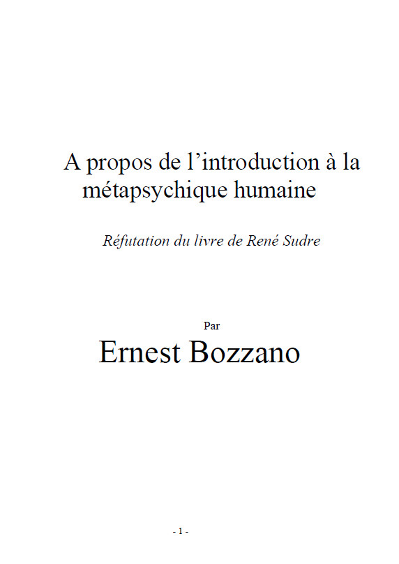 A propos de l'introduction à la métapsychique humaine
