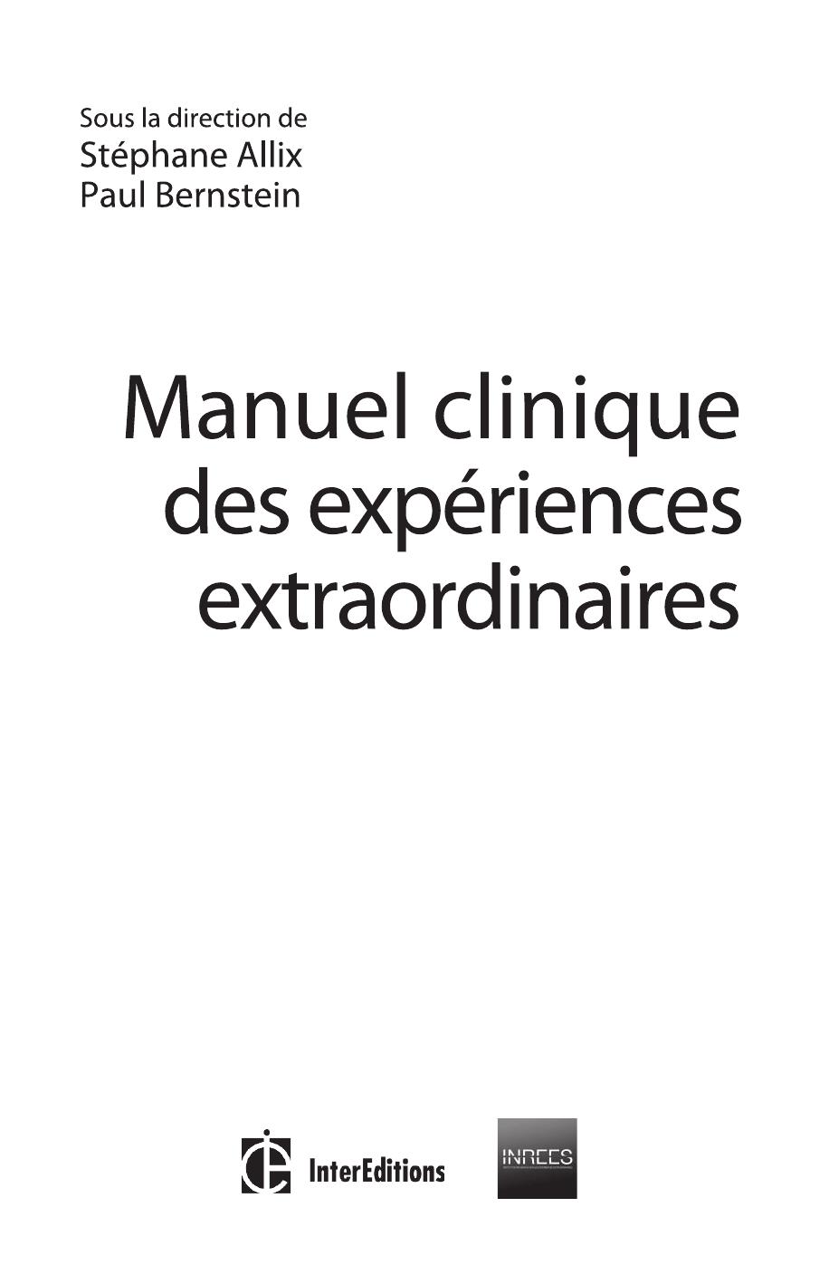 Manuel clinique des expériences extraordinaires