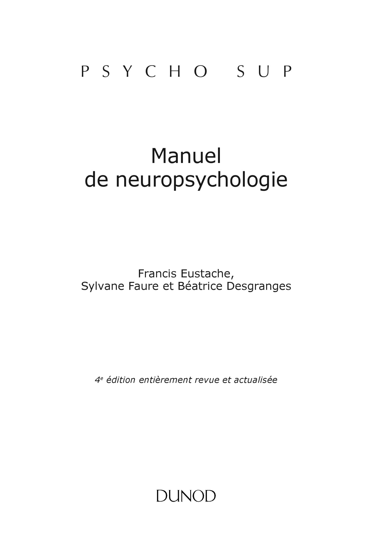 Manuel de neuropsychologie - 4ème édition
