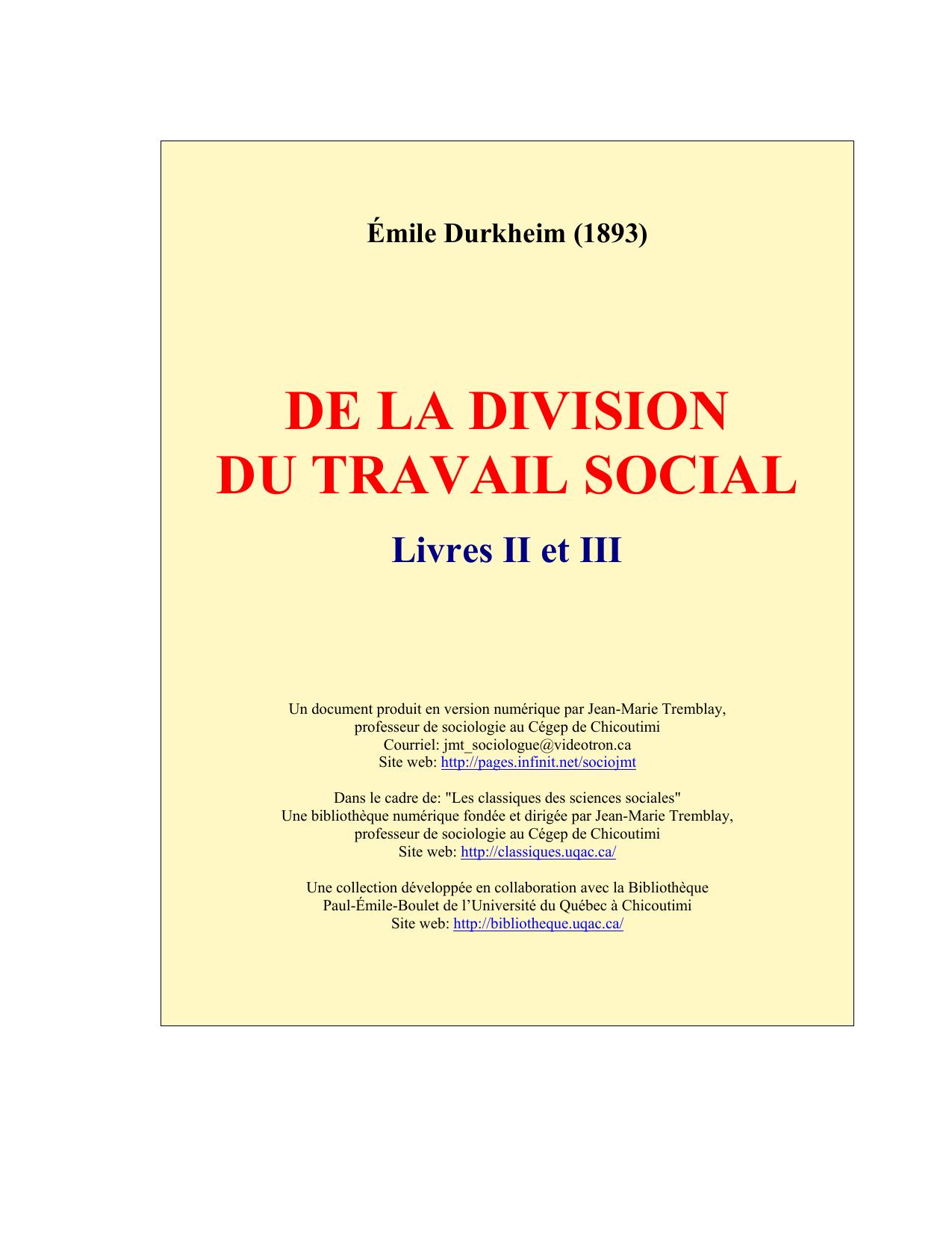 De la division du travail social